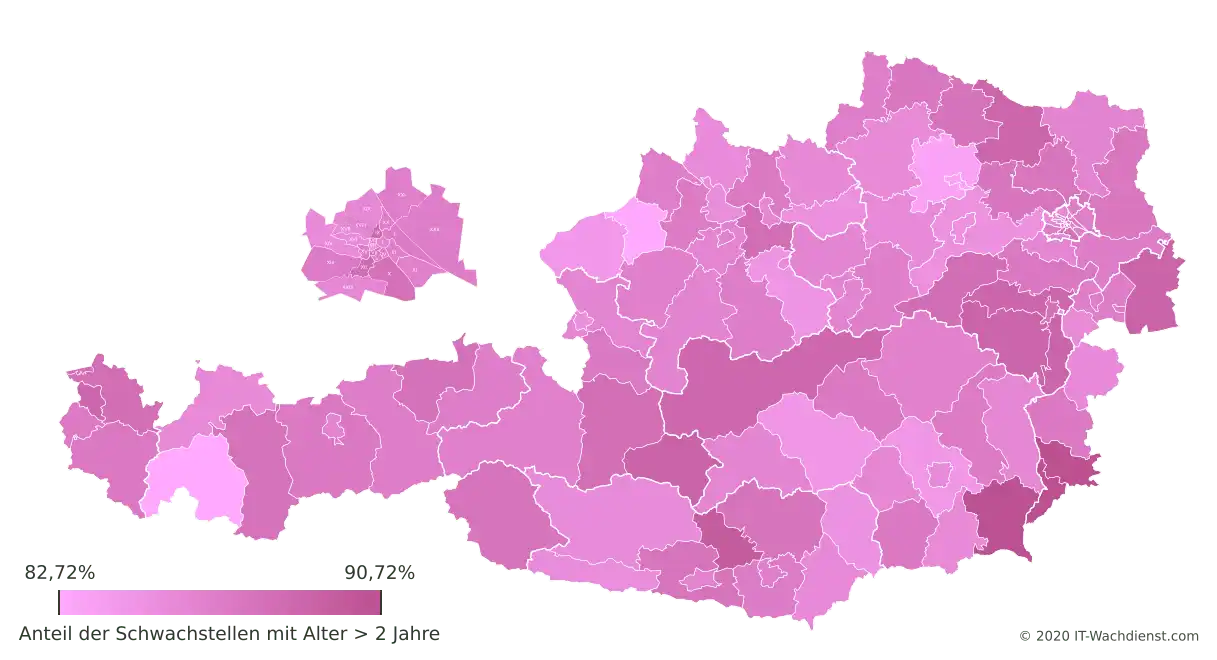 Österreich Bezirk-Karte: Schwachstellenalter